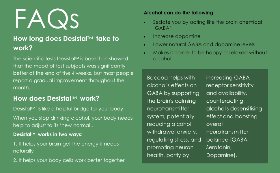 frequently asked questions about desistal with the answers on a green background