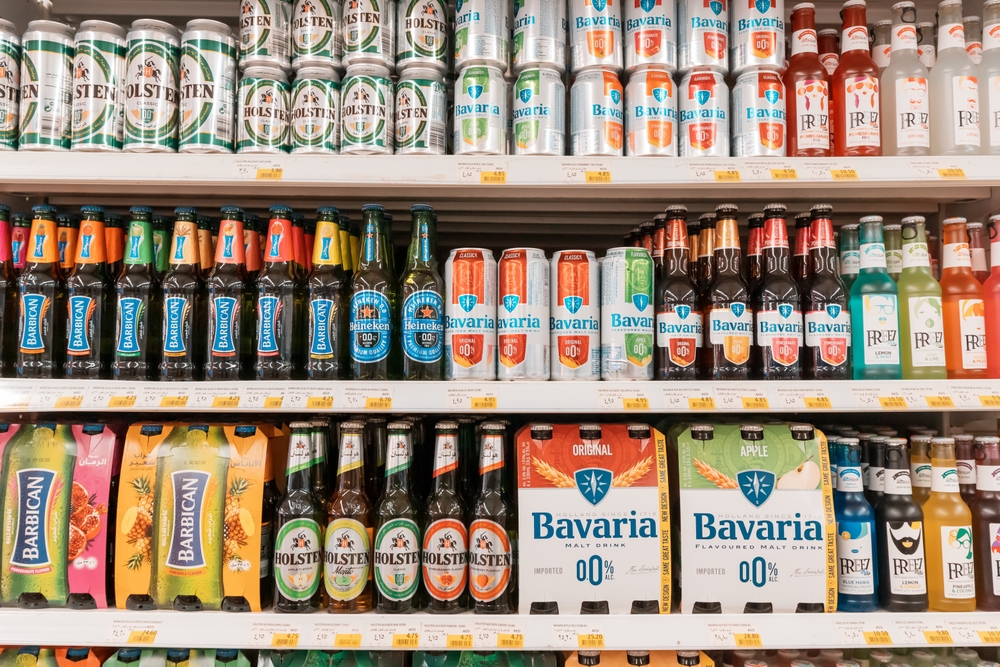 alcohol free beer selection supermarket