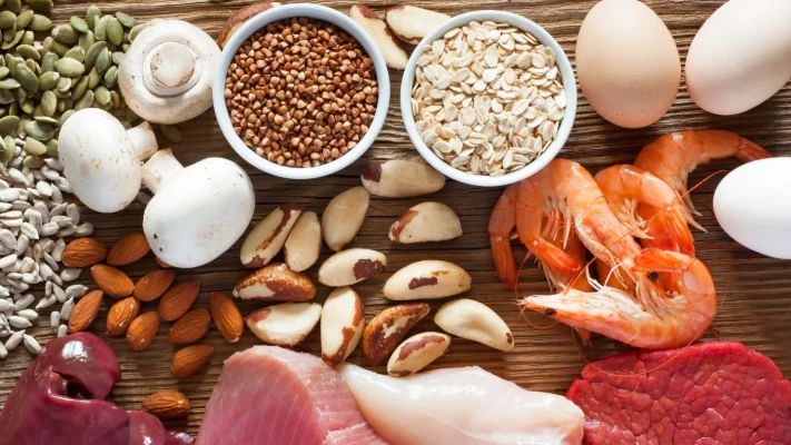 a display of foods that provide selenium